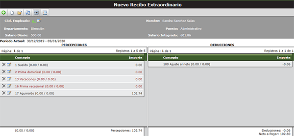 Crea recibos de nómina extraordinarios