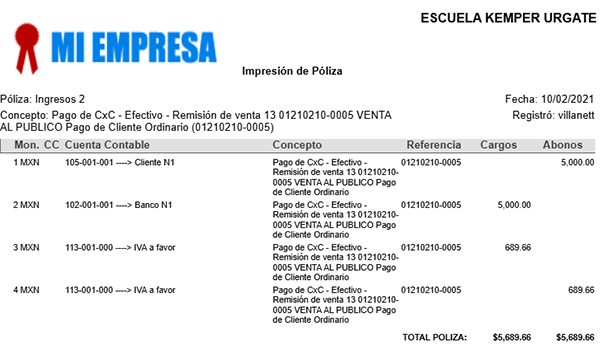 póliza contable