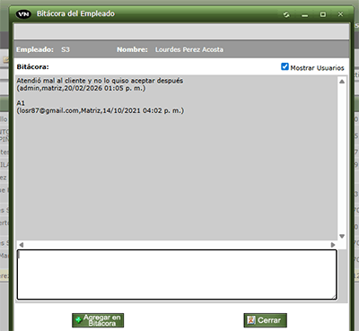 Registra sus incidentes en la Bitácora del Empleado